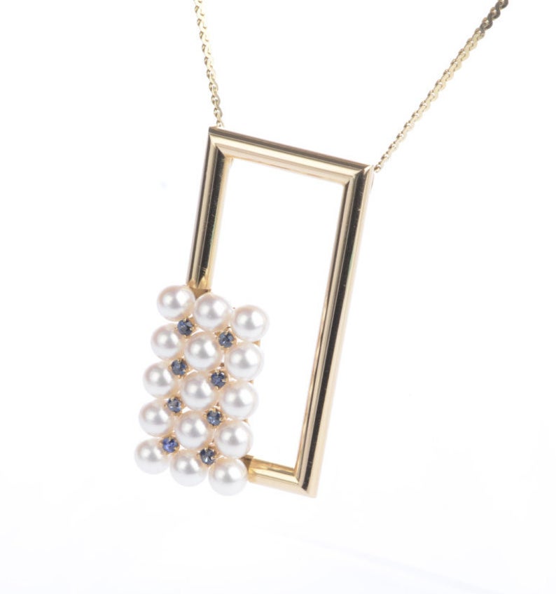1960s 18ct Akoya Pearl and Sapphire Pendant