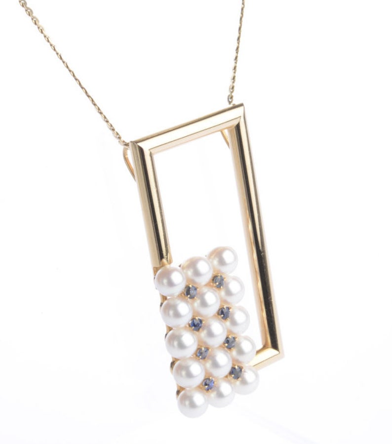 1960s 18ct Akoya Pearl and Sapphire Pendant