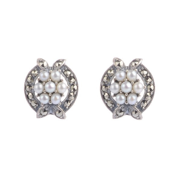 Marcasite and Seed Pearl Earrings | Silver