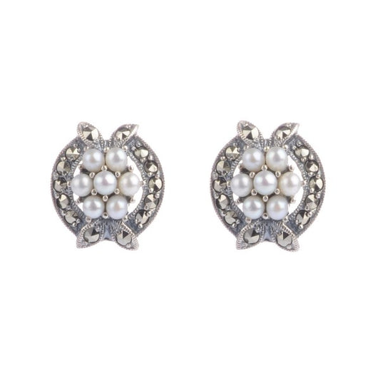 Marcasite and Seed Pearl Earrings  |  Silver