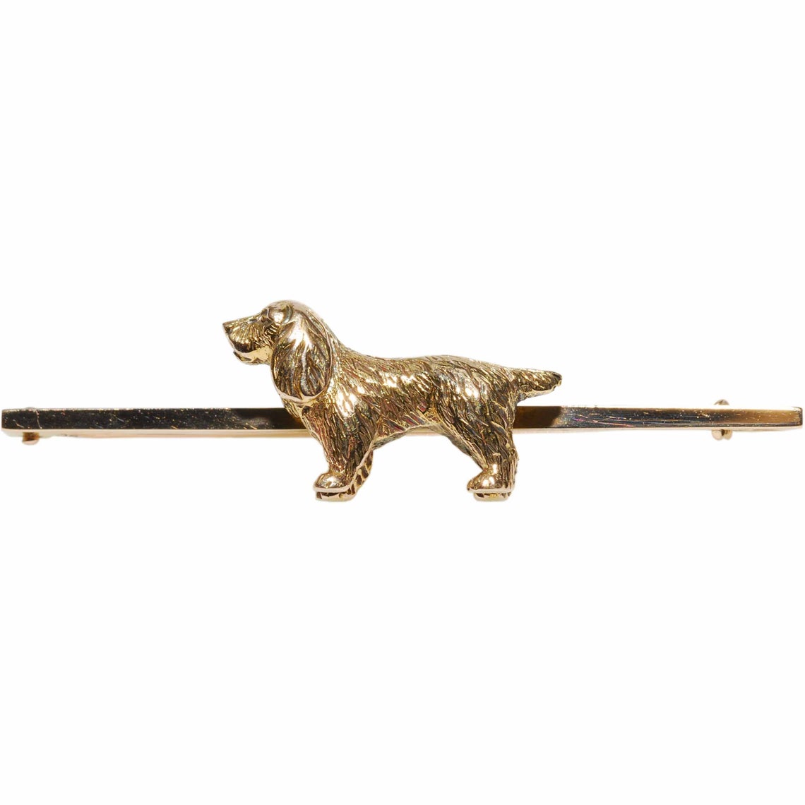 Early 20th Century 15ct Yellow Gold Spaniel Motif Bar Brooch