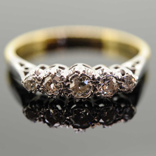 Early 20th Century 18ct Yellow Gold Diamond Five Stone Ring