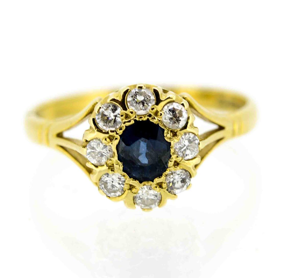 Antique Style 18ct Yellow Gold Sapphire And Diamond Cluster Ring