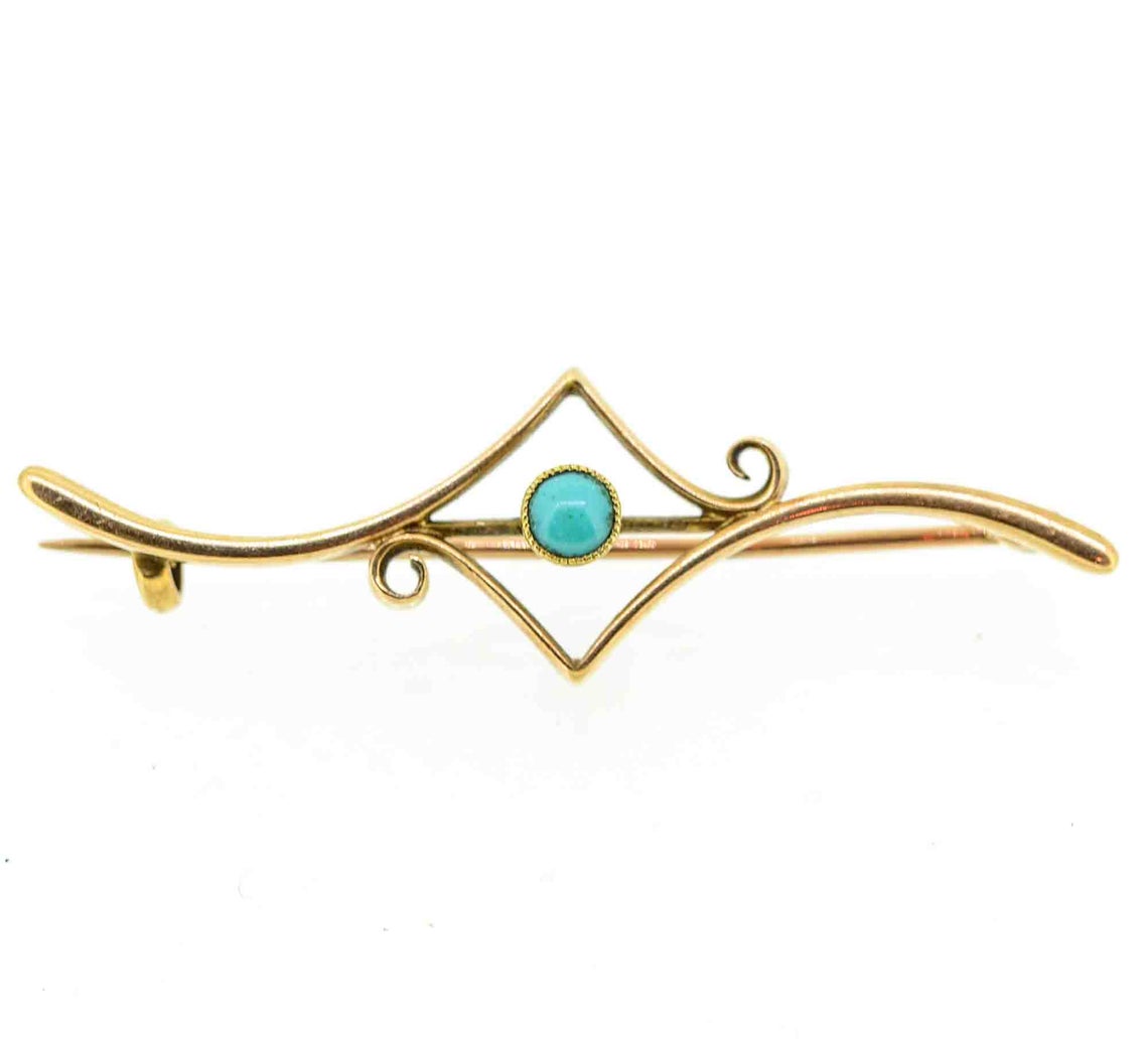Edwardian 15ct Yellow Gold Turquoise Bar Brooch