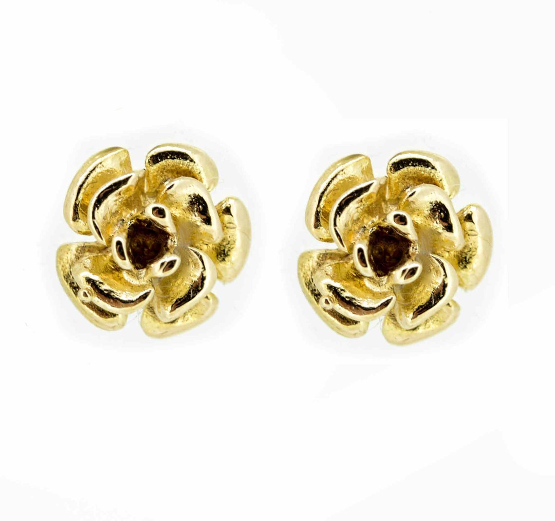 Vintage 9ct Yellow Gold Flower Rose Stud Earrings
