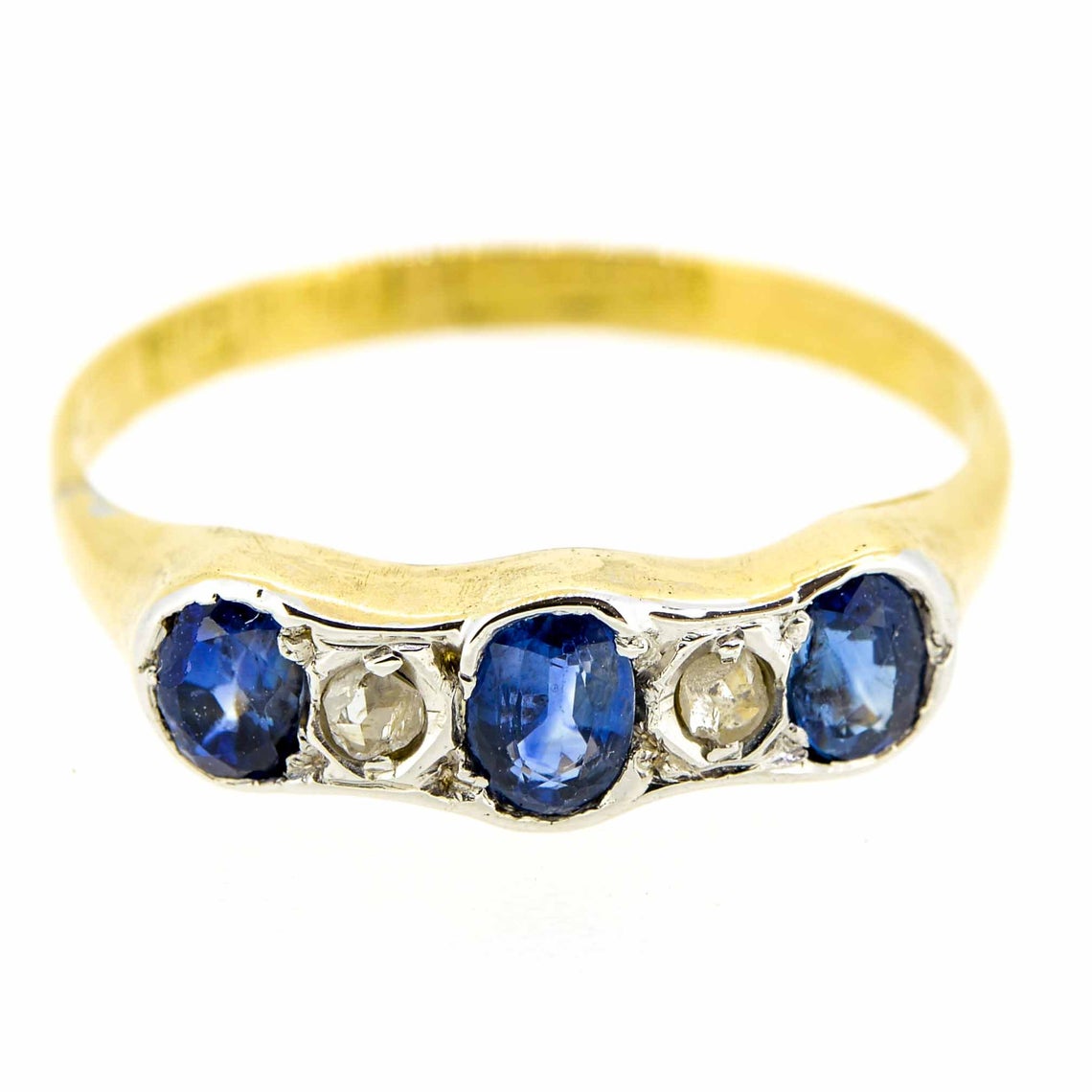 Early 20th Century 18ct Yellow Gold Sapphire and Diamond Five Stone Ring