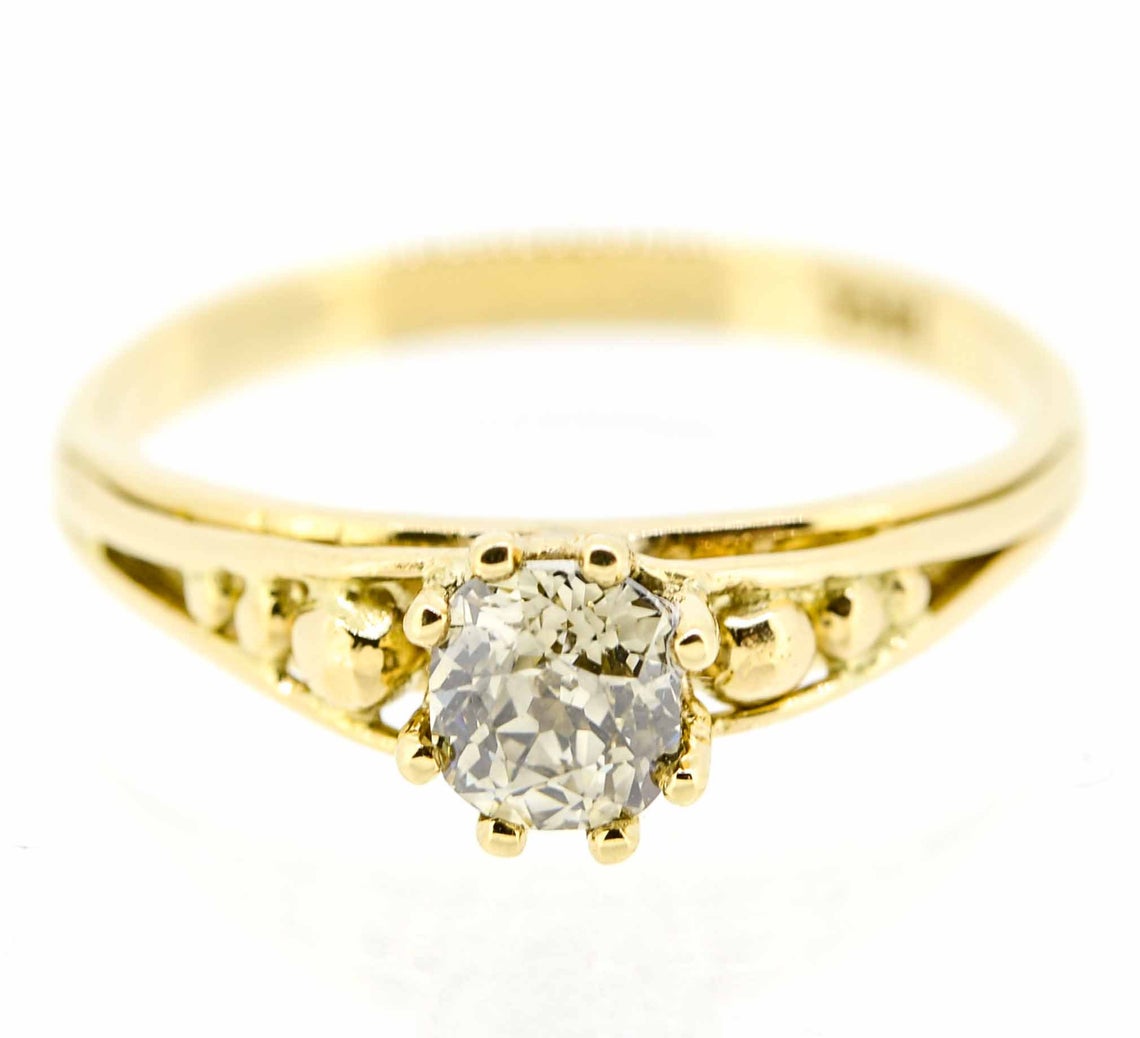 18ct Yellow Gold Old Cushion Cut Fancy Colour Diamond Ring