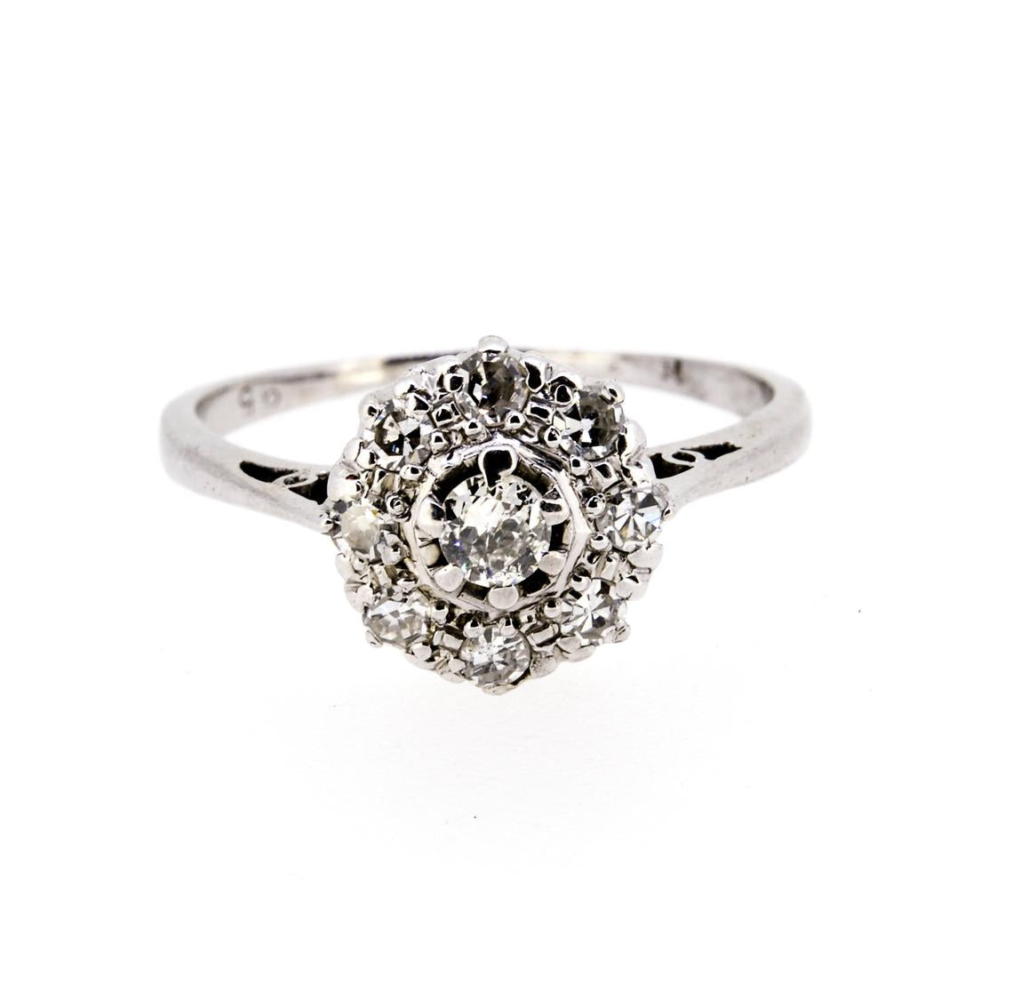 White Gold Nine Stone Diamond Cluster Ring