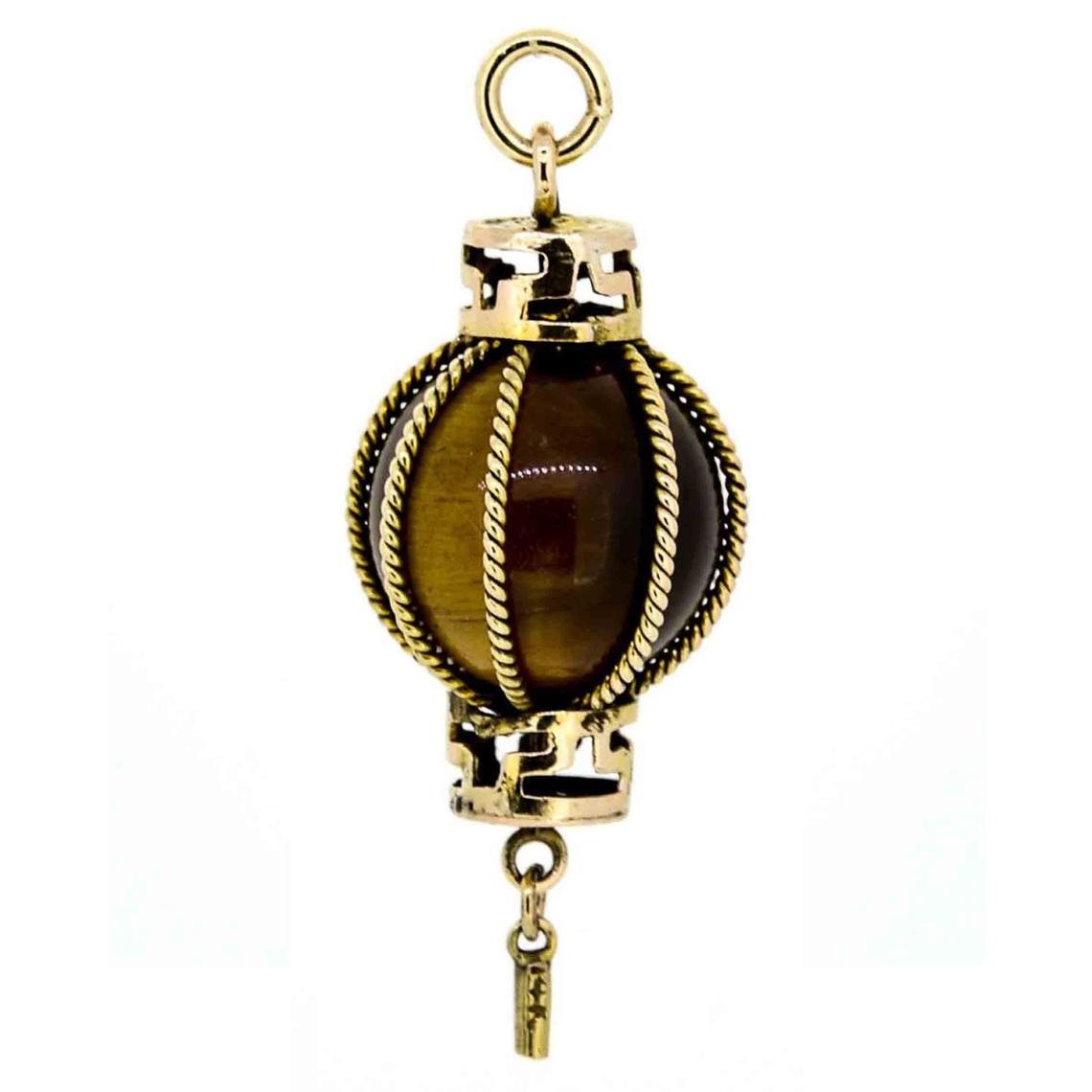 1960s 14ct Yellow Gold Tiger's Eye Chinese Lantern Charm/Pendant