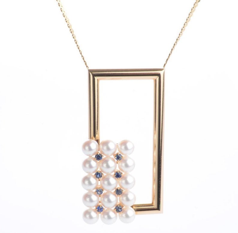 1960s 18ct Akoya Pearl and Sapphire Pendant