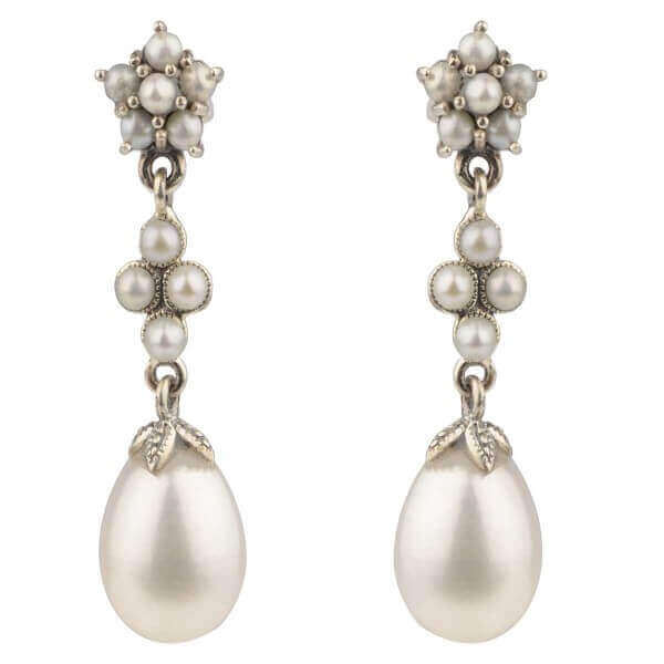 Seed & Freshwater Cultured Pearl Elegant Dropper Earrings | Silver
