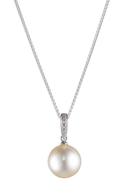 Dainty Vintage Freshwater Pearl & Diamond Pendant | 18ct White Gold