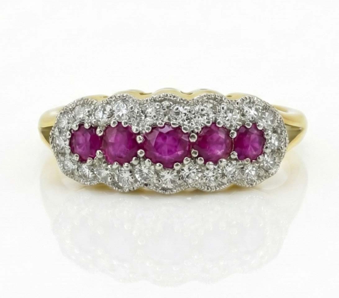 Vintage style ruby and diamond ring