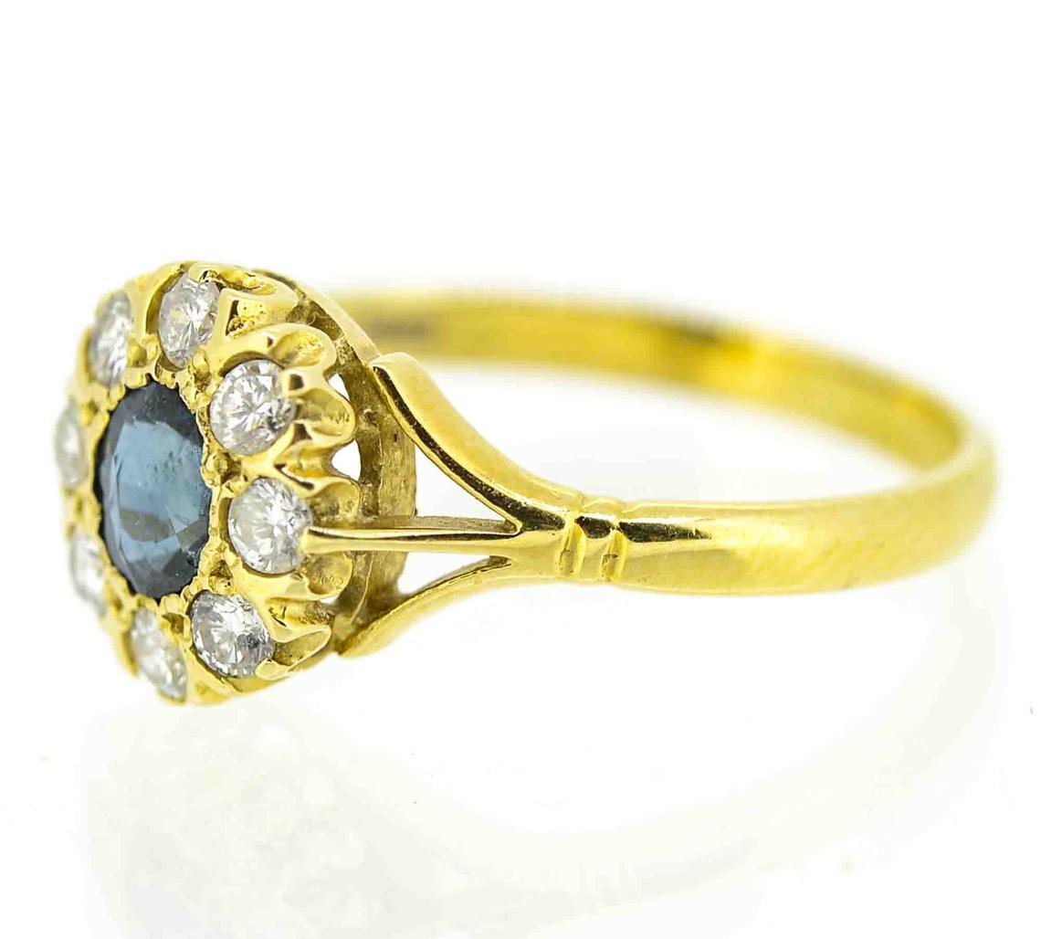 Antique Style 18ct Yellow Gold Sapphire And Diamond Cluster Ring