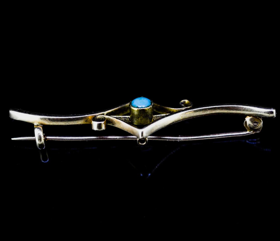 Edwardian 15ct Yellow Gold Turquoise Bar Brooch