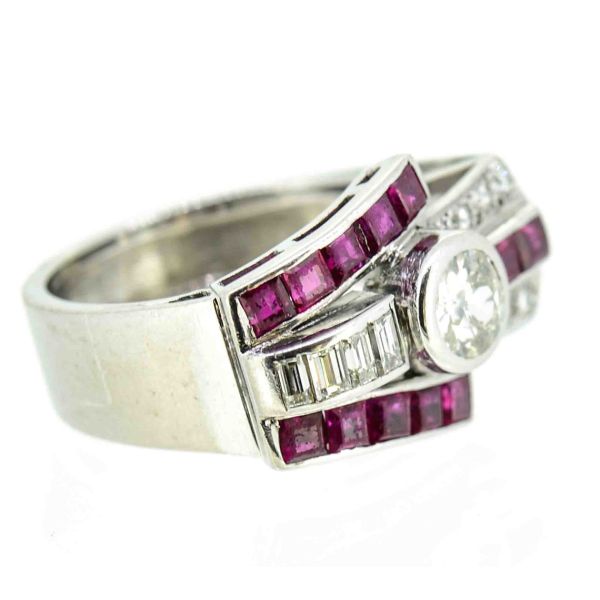 18ct White Gold Art Deco Ruby and Diamond Cocktail Ring