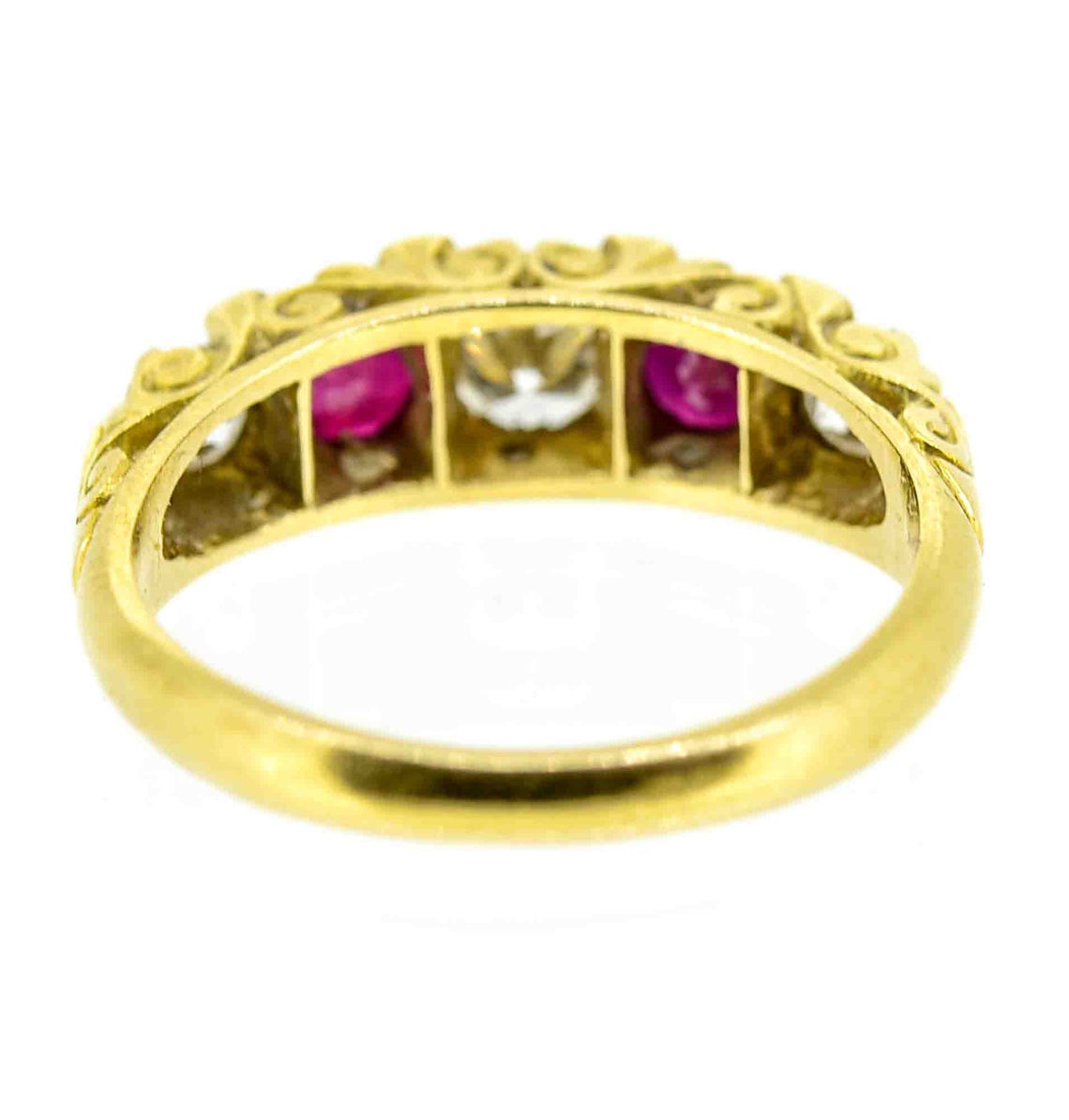 Antique Style 18ct Yellow Gold Ruby and Diamond Five Stone Ring