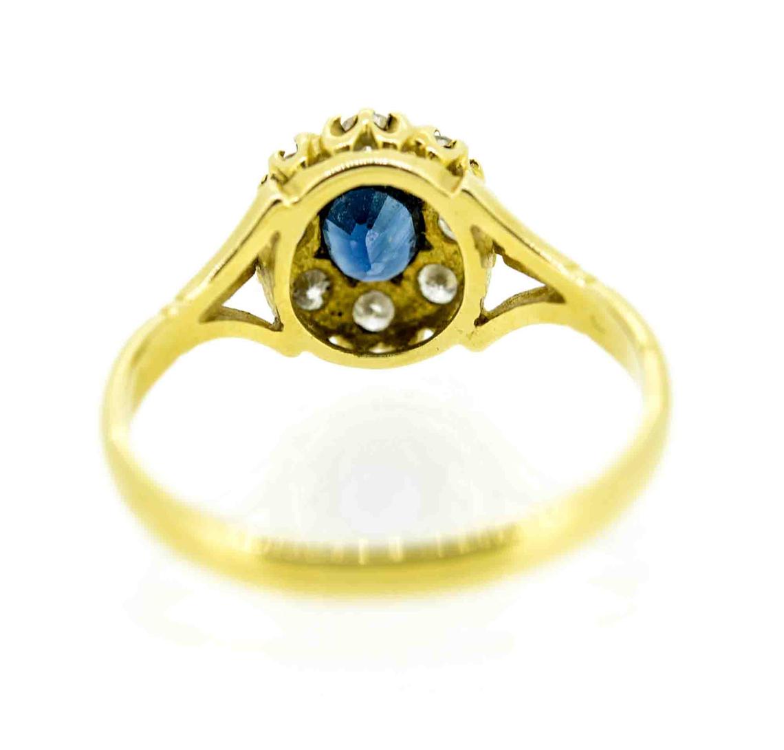 Antique Style 18ct Yellow Gold Sapphire And Diamond Cluster Ring
