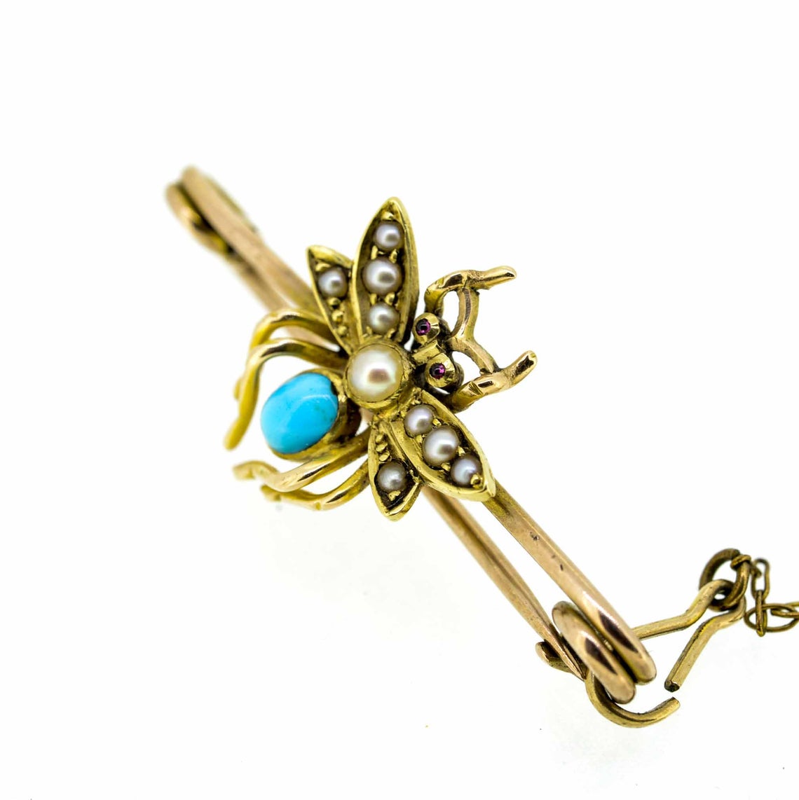Late Victorian 9ct Yellow Gold Gem Set Insect Brooch