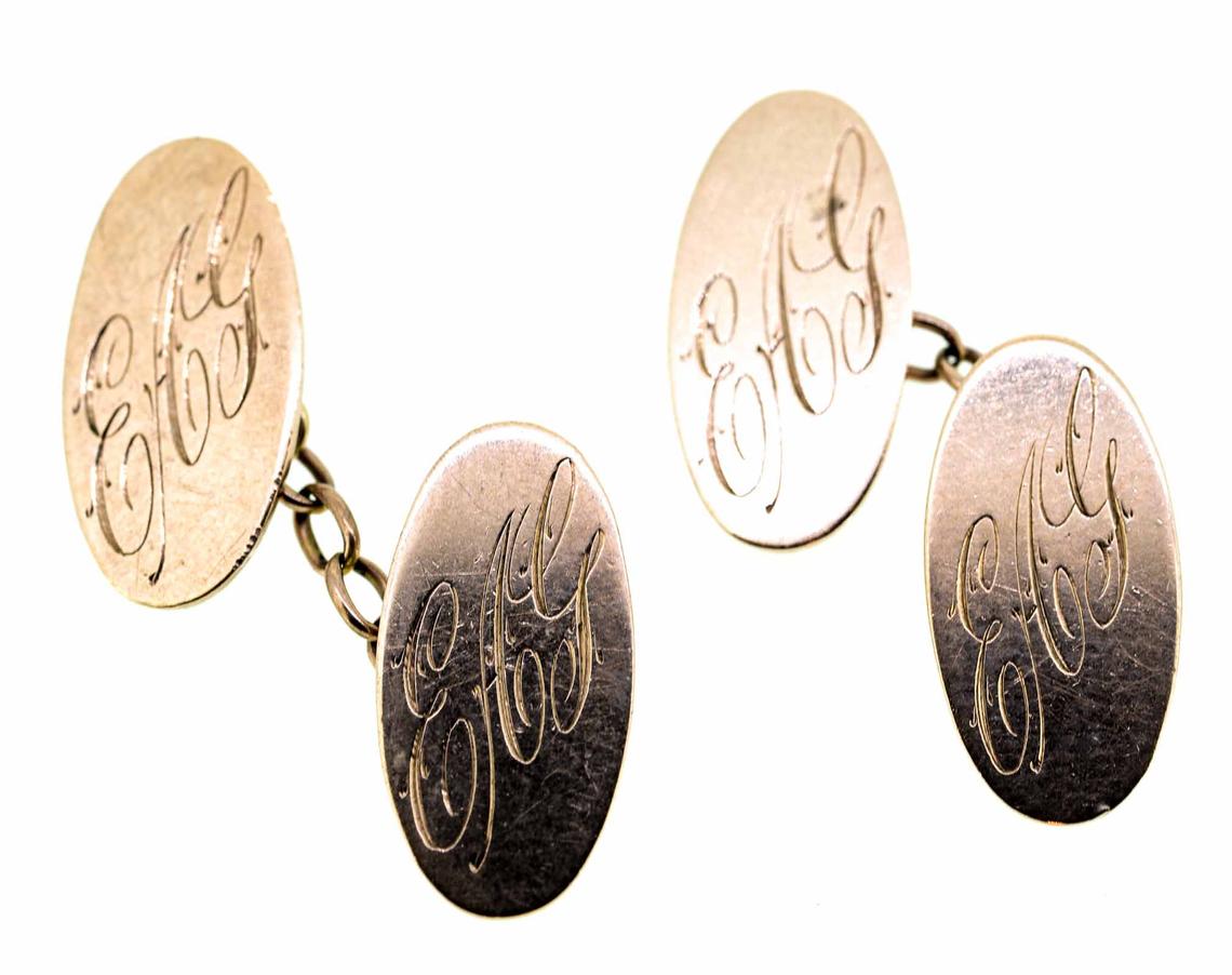Early 20th Century 9ct Rose Gold Oval Engraved Cufflinks