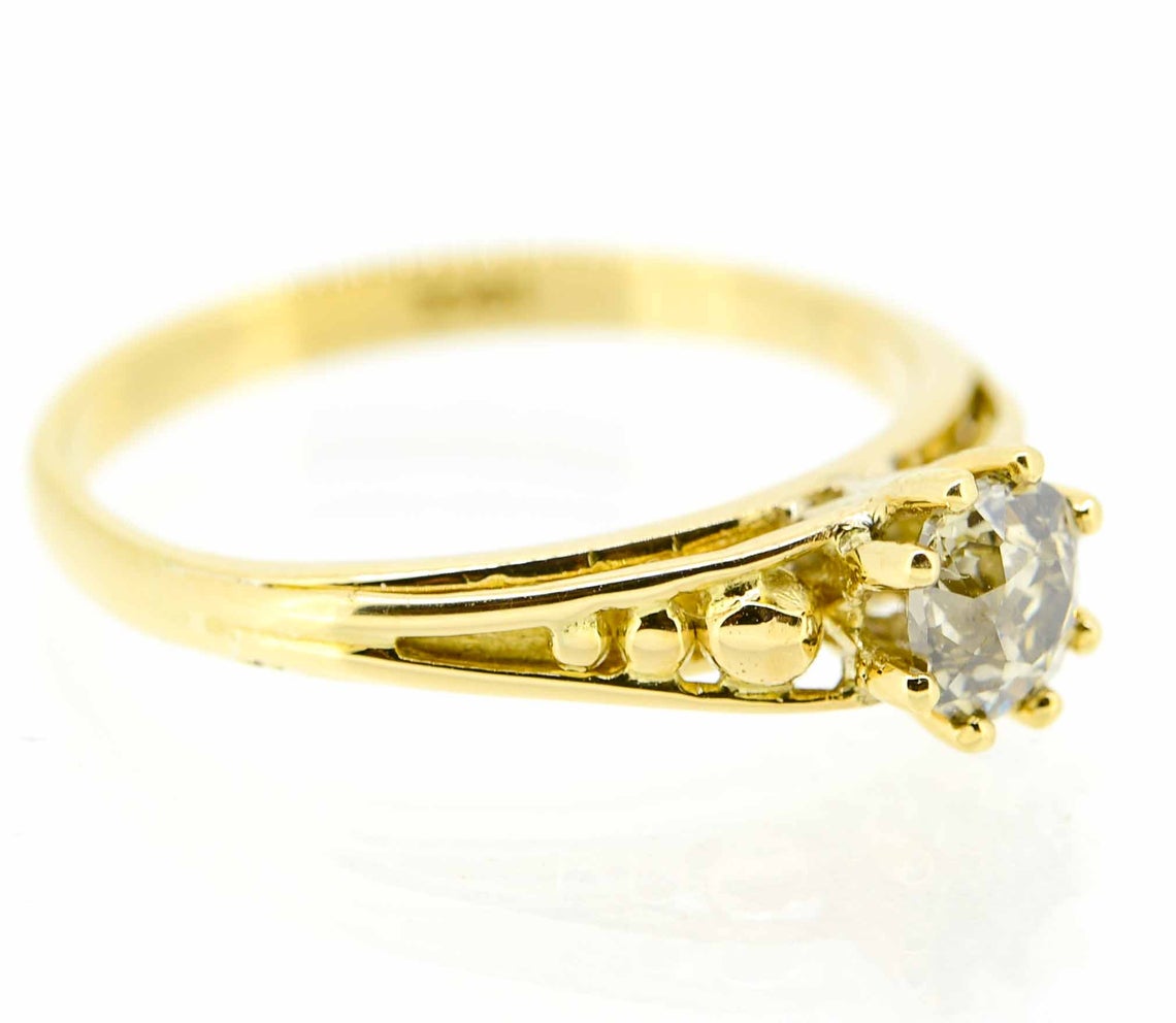 18ct Yellow Gold Old Cushion Cut Fancy Colour Diamond Ring