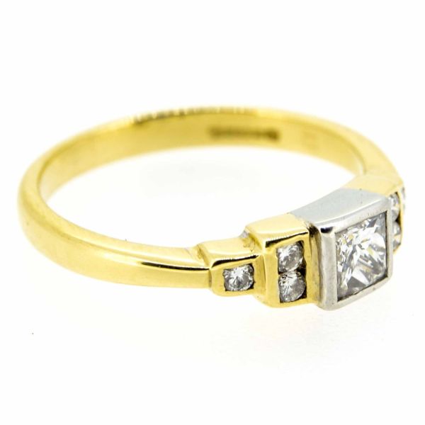 18ct Bi-Colour Gold Princess and Brilliant Cut Diamond Ring