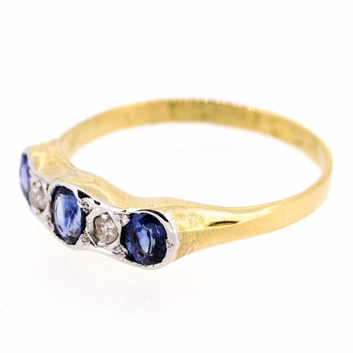 Early 20th Century 18ct Yellow Gold Sapphire and Diamond Five Stone Ring
