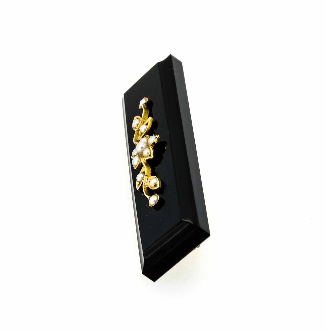 Victorian 9ct Yellow Gold Black Onyx and Pearl Brooch