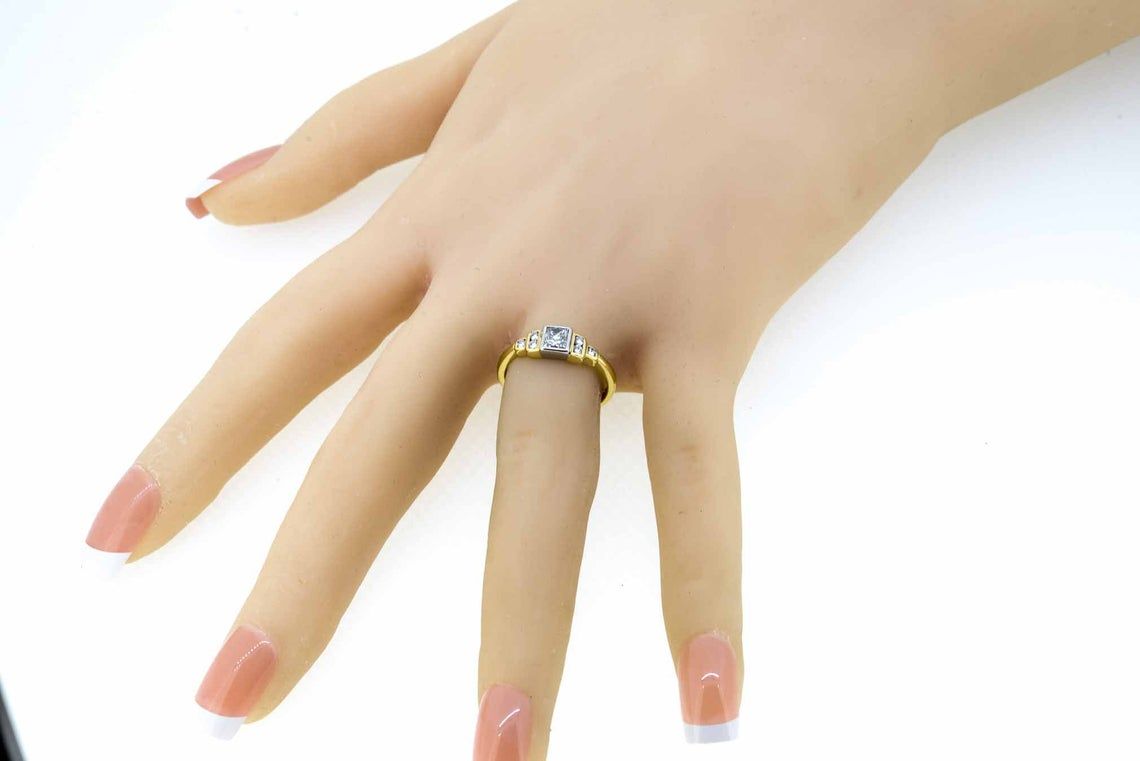 18ct Bi-Colour Gold Princess and Brilliant Cut Diamond Ring