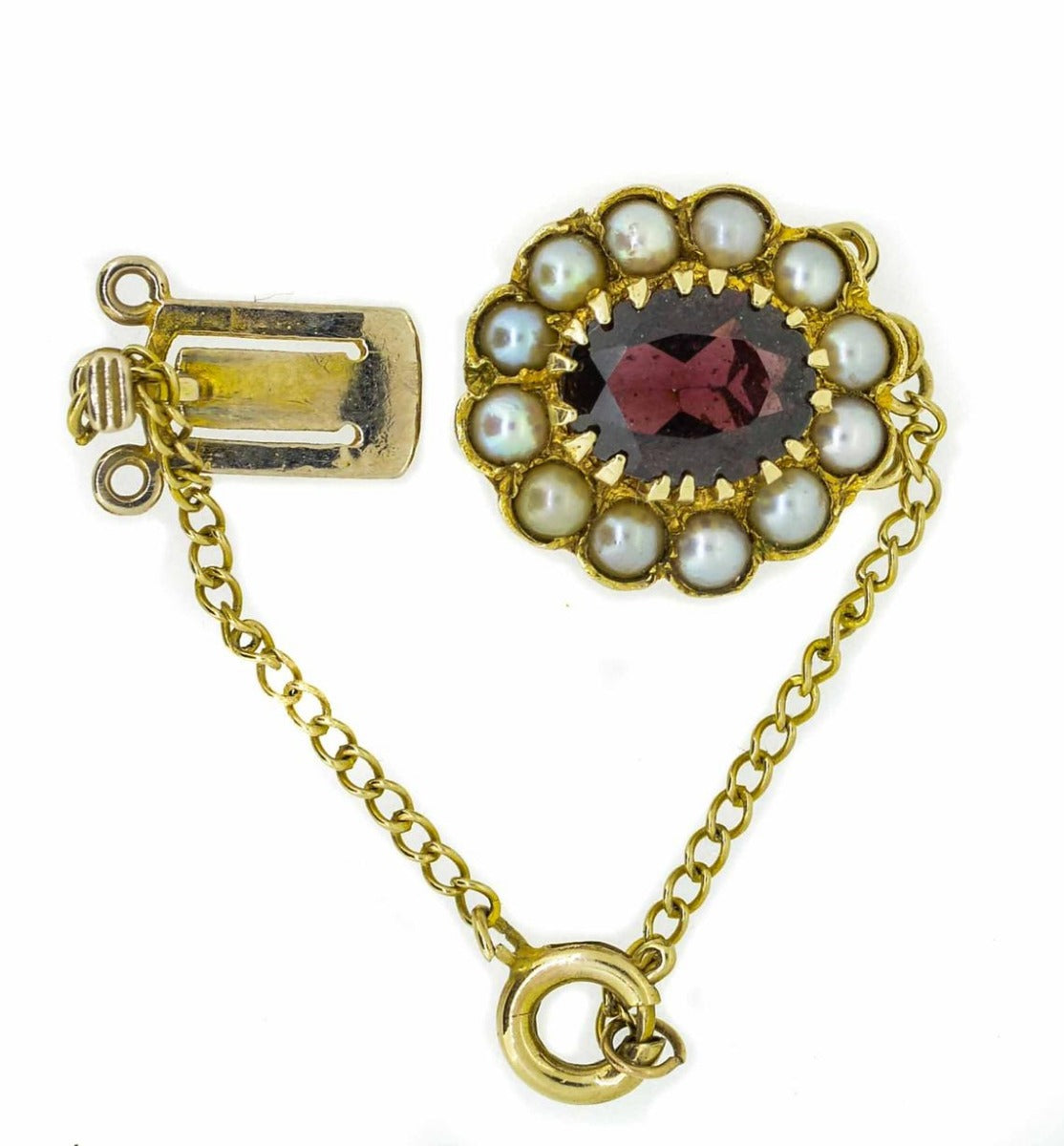 Mid 20th Century 9ct Yellow Gold Pearl and Garnet Cluster Clasp