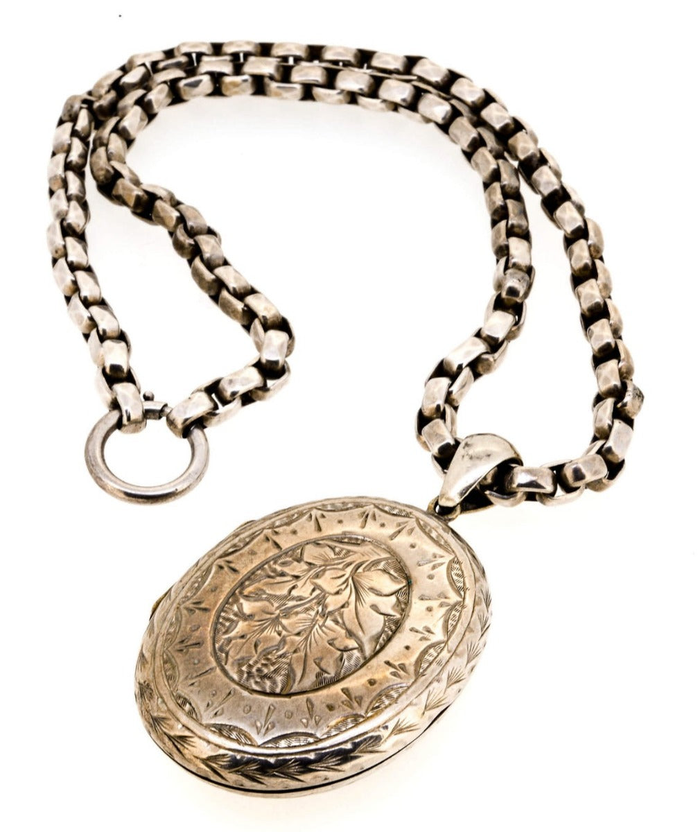 Victorian silver locket and chain sale