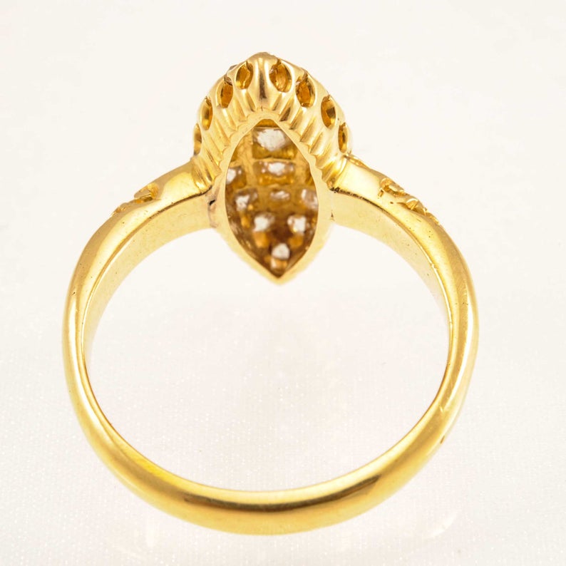 Victorian 18ct Yellow Gold Diamond Navette-Shaped Cluster Ring