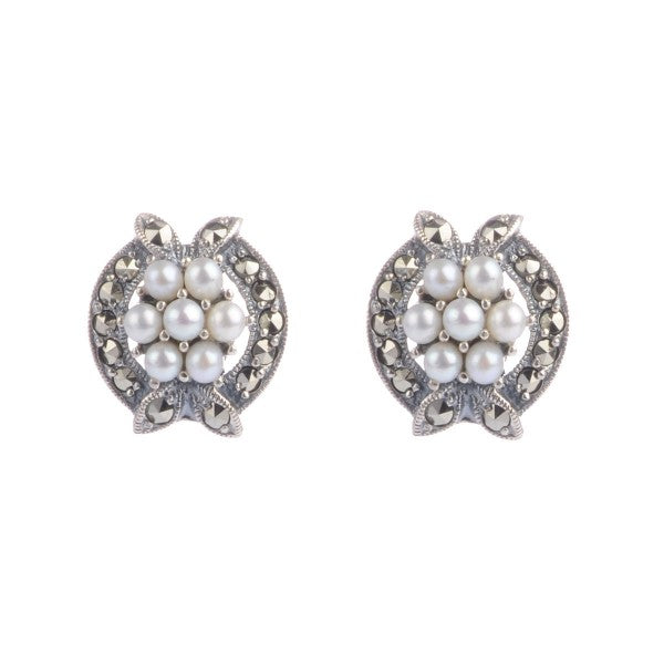 Marcasite and Seed Pearl Earrings  |  Silver
