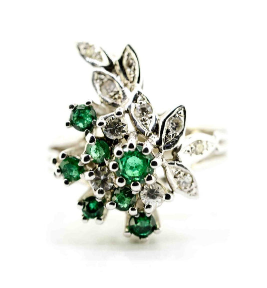 18ct White Gold Emerald and Diamond Cocktail Ring