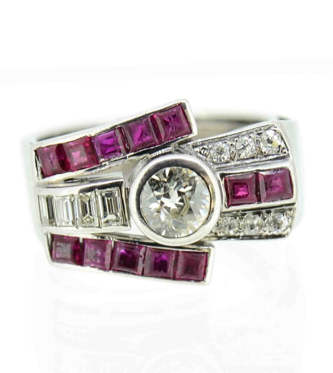 18ct White Gold Art Deco Ruby and Diamond Cocktail Ring