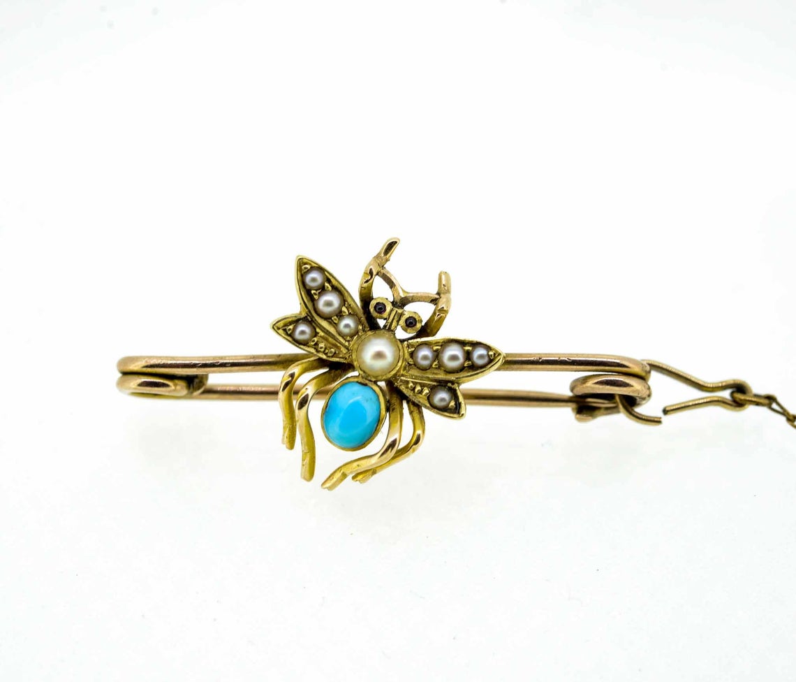 Late Victorian 9ct Yellow Gold Gem Set Insect Brooch