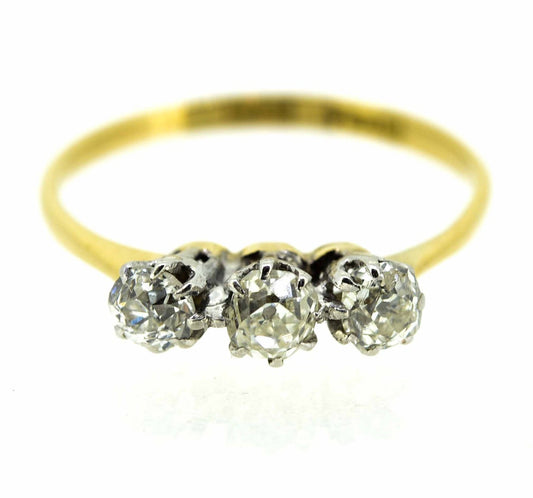Early 20th Century 18ct Yellow Gold Old Cut Diamond Three Stone Ring