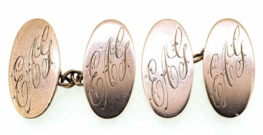 Early 20th Century 9ct Rose Gold Oval Engraved Cufflinks