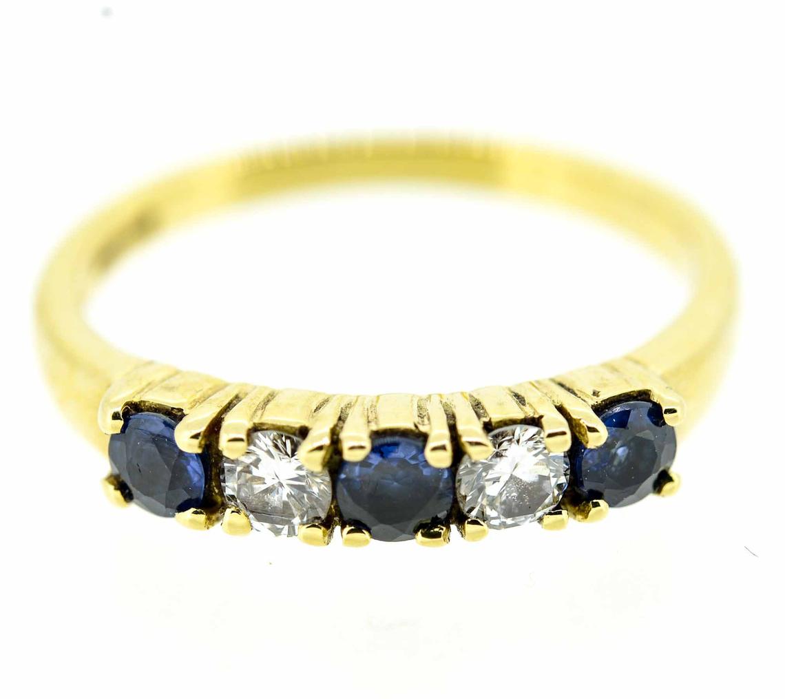 18ct Yellow Gold Sapphire And Diamond Five Stone Ring