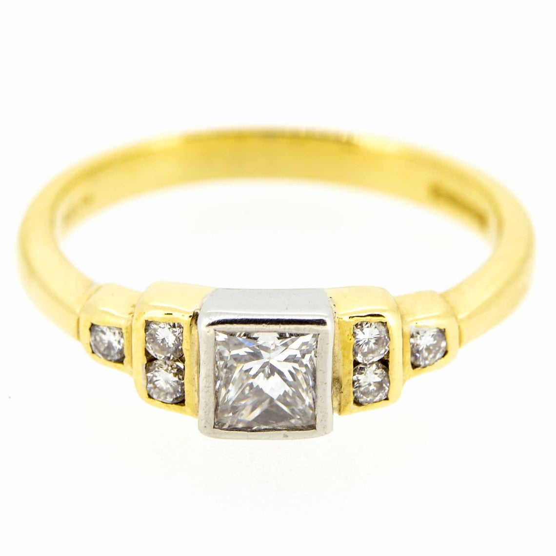 18ct Bi-Colour Gold Princess and Brilliant Cut Diamond Ring