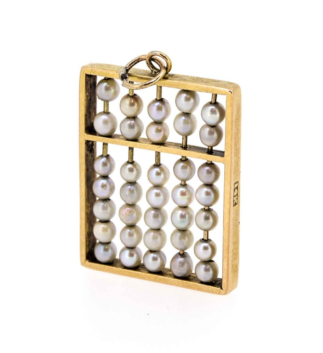 1960s 14ct Gold Abacus Pearl Charm/Pendant
