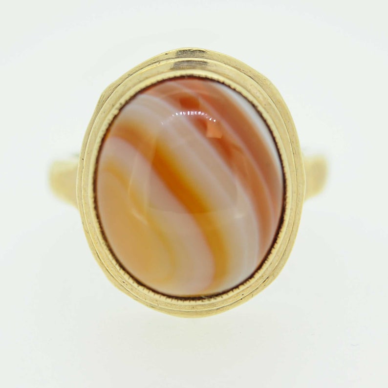 Vintage 9ct Yellow Gold Banded Agate Dress Ring