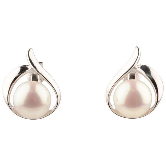 Freshwater Bouton Pearl Open Stud Earrings  |  Silver