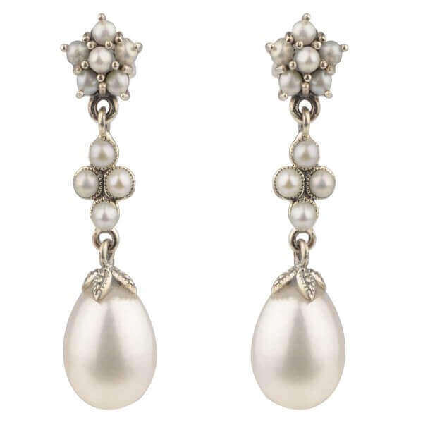 Seed & Freshwater Cultured Pearl Elegant Dropper Earrings  |  Silver