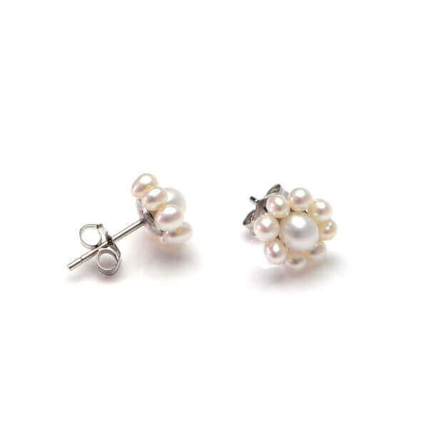 Freshwater Cultured Pearl Cluster Earrings  |  Silver